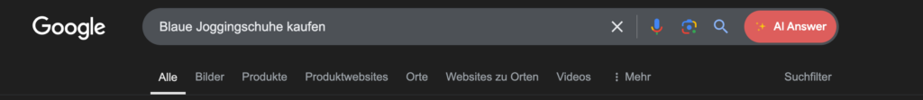 Google Suchanfrage blaue Schuhe kaufen